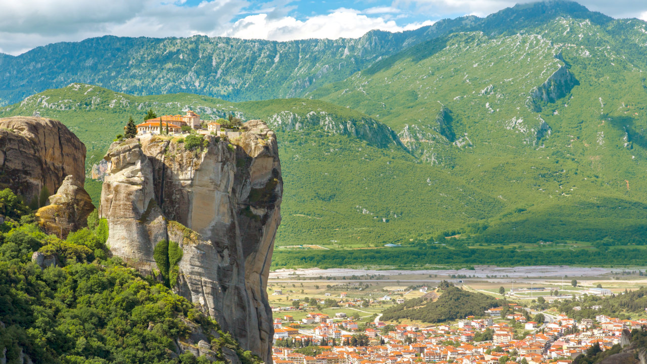 Skyline view of Monastery of the Holy Trinity at Meteora, Greece