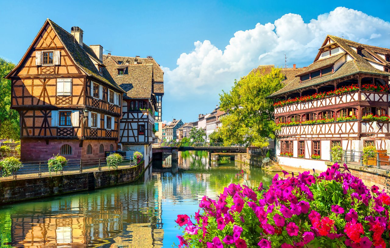 Picturesque district Petite France in Strasbourg, houses on river